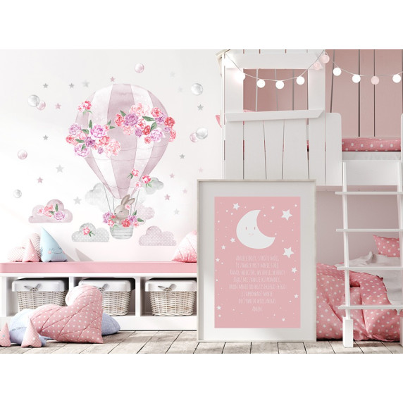 Decor de perete SECRET GARDEN Hot Air Balloon - balon roz