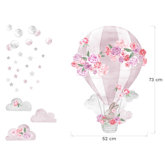 Decor de perete SECRET GARDEN Hot Air Balloon - balon roz