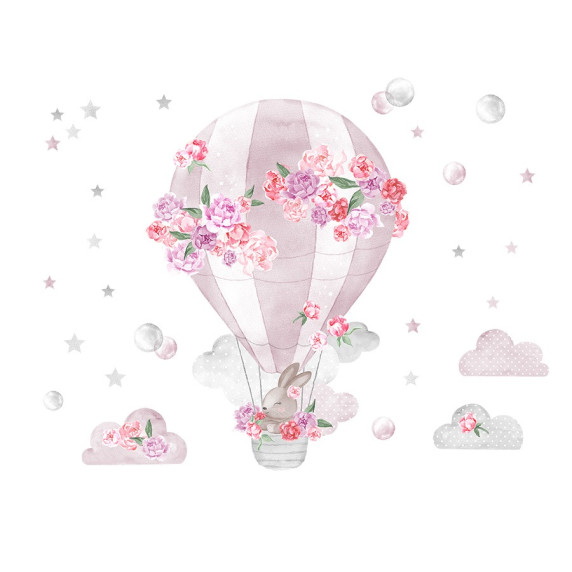 Decor de perete SECRET GARDEN Hot Air Balloon - balon roz