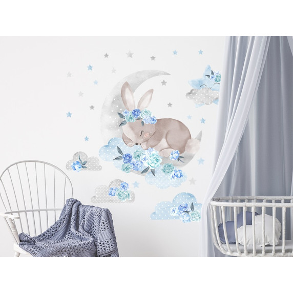 Autocolant perete - SECRET GARDEN Sleeping Rabbit - albastru