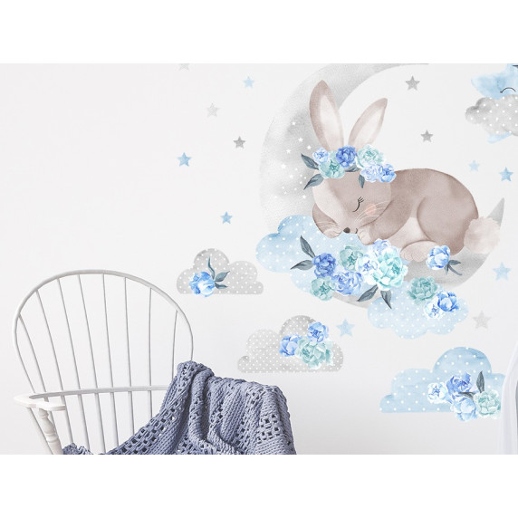 Autocolant perete - SECRET GARDEN Sleeping Rabbit - albastru