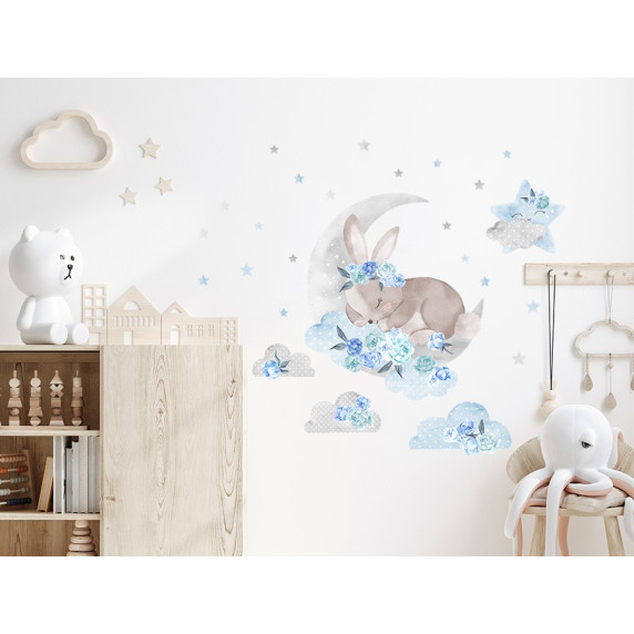 Autocolant perete - SECRET GARDEN Sleeping Rabbit - albastru