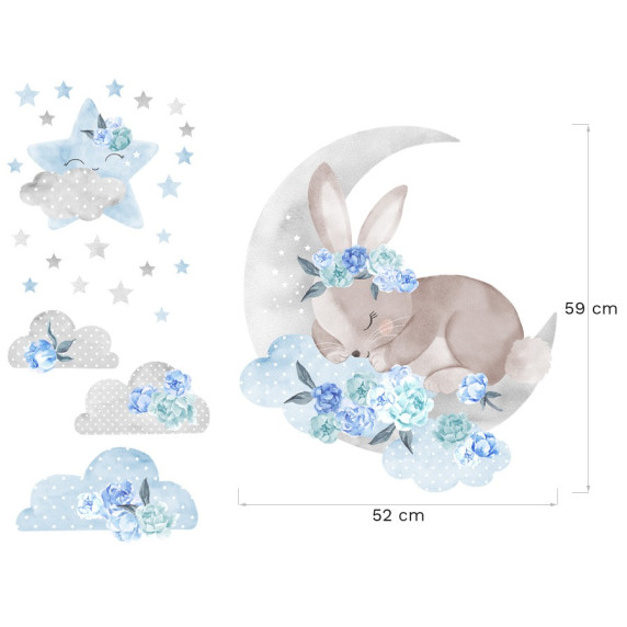 Autocolant perete - SECRET GARDEN Sleeping Rabbit - albastru