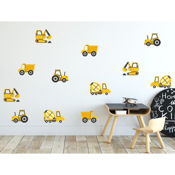 Autocolant perete Construction Vehicles, vehicule de construcții, albastru