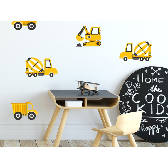 Autocolant perete Construction Vehicles, vehicule de construcții, albastru