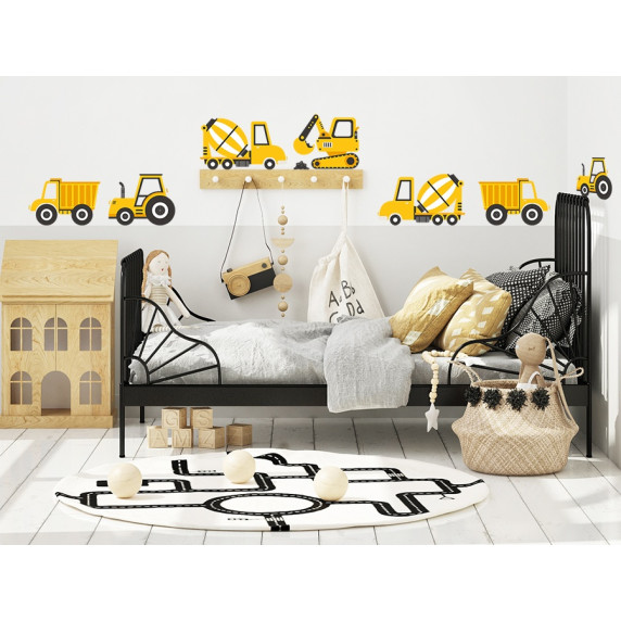 Autocolant perete Construction Vehicles, vehicule de construcții, albastru