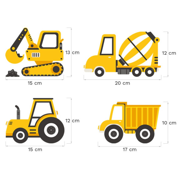 Autocolant perete Construction Vehicles, vehicule de construcții, albastru