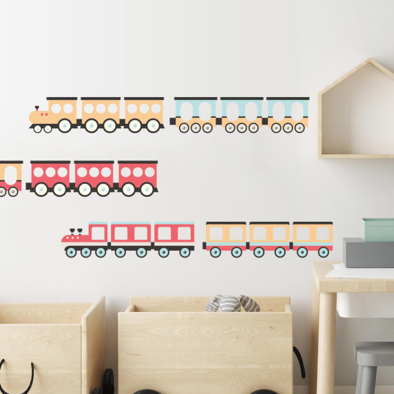 Autocolant perete - trenulețe - roșu - TRAINS red