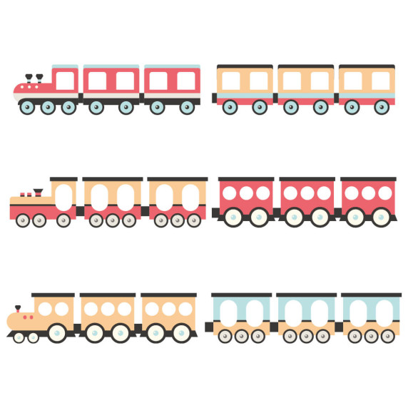 Autocolant perete - trenulețe - roșu - TRAINS red