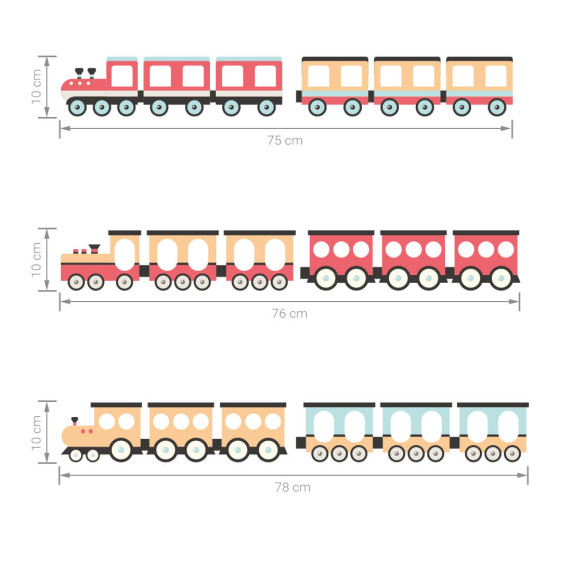 Autocolant perete - trenulețe - roșu - TRAINS red