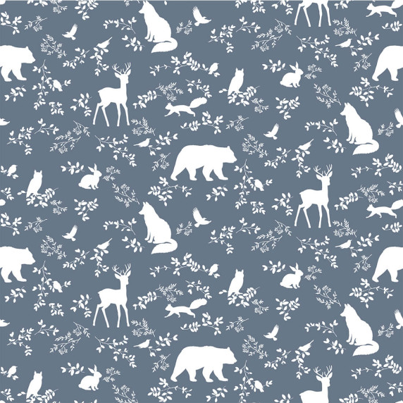 Tapet - animale de pădure - albastru - PASTELOWE Wallpapers Forest Blue