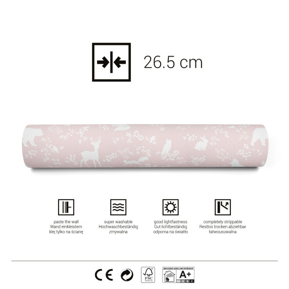 Tapet -animale de pădure - roz - PASTELOWE Wallpapers Forest Pink 