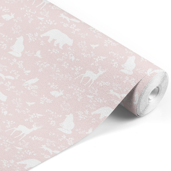 Tapet -animale de pădure - roz - PASTELOWE Wallpapers Forest Pink 