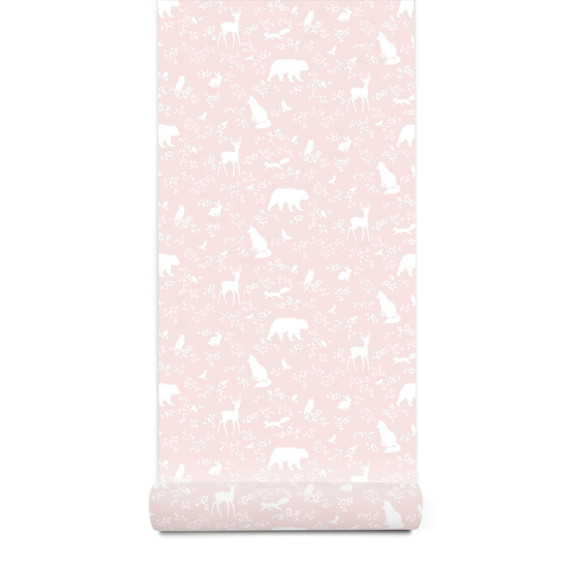 Tapet -animale de pădure - roz - PASTELOWE Wallpapers Forest Pink 