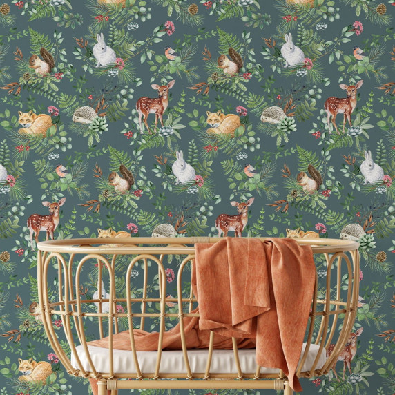 Tapeta na stenu Lesný svet PASTELOWE Wallpapers Woodland - zelená