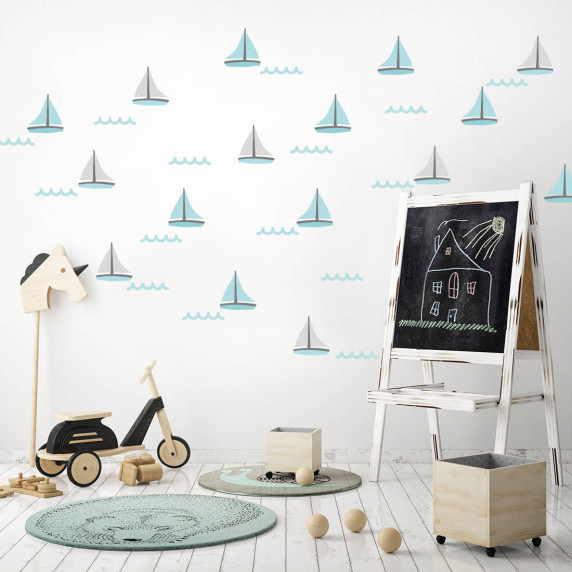 Autocolant perete - navă - mentă - SAILBOATS
