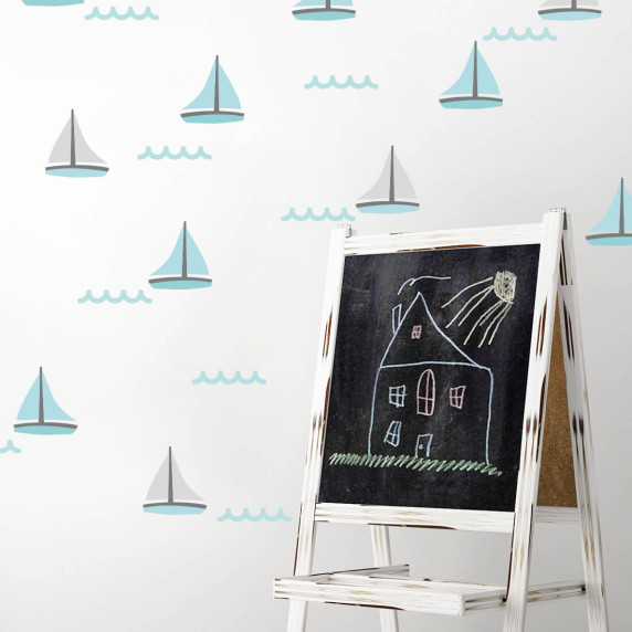 Autocolant perete - navă - mentă - SAILBOATS
