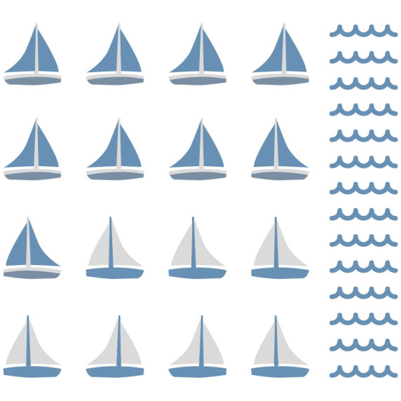 Autocolant perete - navă - albastru - SAILBOATS 