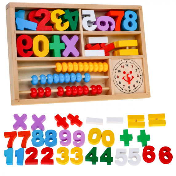 Set educațional din lemn pentru copii,  învățare matematică și ceasul - 32 elemente