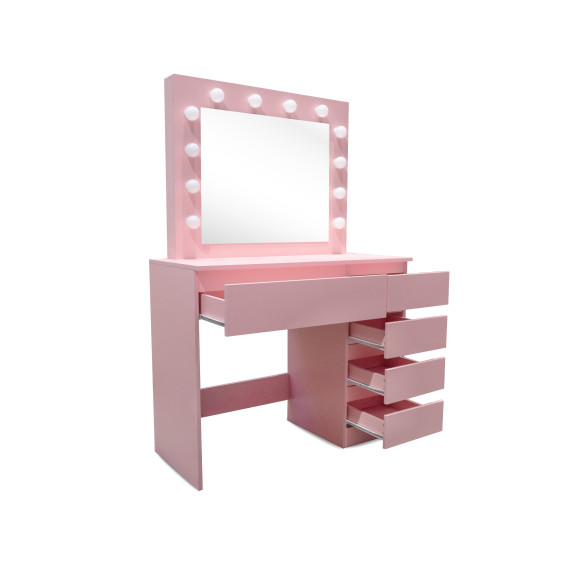 Toaletný stolík so zrkadlom, osvetlením a el.zásuvkou ružový Aga MRDT06-Pink-S