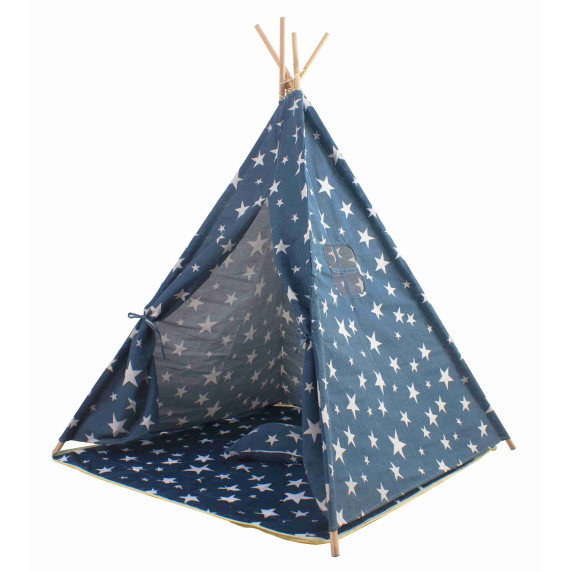 Indián gyereksátor párnával Teepee Aga4Kids MR7003 - Sötétkék csillagos 