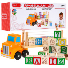 Camion din lemn cu semiremorcă și cuburi cu litere și numere - Alphabet Blocks Trucks - 