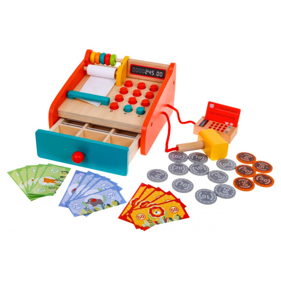 Casă de marcat din lemn pentru copii cu accesorii - Wooden Cash Register