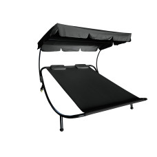 Șezlong grădină pentru 2 persoane cu copertină - negru - ST230088-BLACK - 
