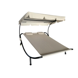 Záhradné lehátko pre dve osoby so strieškou AGA ST23088 -Beige - béžové - 