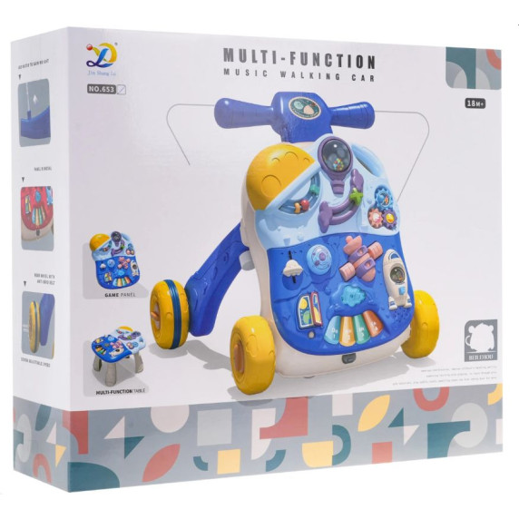 Premergător interactiv pentru copii 3 în 1 - Inlea4Fun MUSIC WALKING CAR - albastru/galben