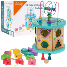 Multi-cub educativ din lemn 4 în 1 pentru copii -  Inlea4Fun INTELLIGENCE BOX BEADS - 