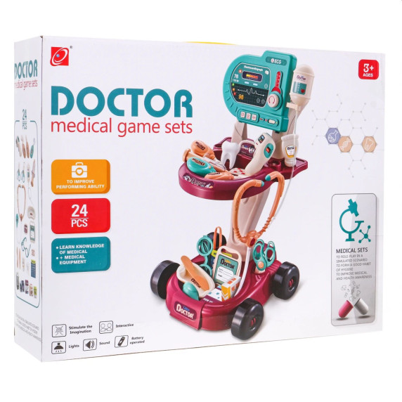 Játék orvosi kocsi kiegészítőkkel 24 darabos Inlea4Fun LITTLE DOCTOR