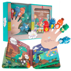 Set 5 marionete pentru degete + carte cu dinozauri pentru copii -  Inlea4Fun FINGER PUPPET - 