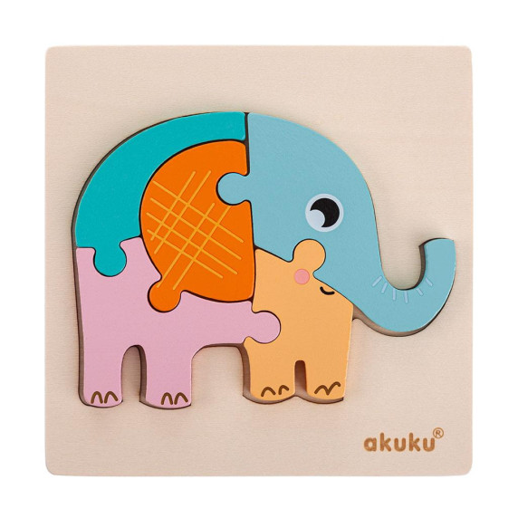 Puzzle din lemn - elefant - Akuku