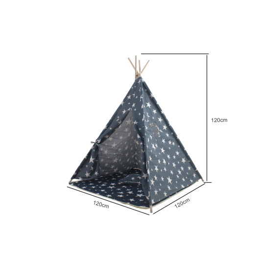 Detský indiánsky stan Hviezdy Teepee Aga4Kids MR7003 - tmavomodrý