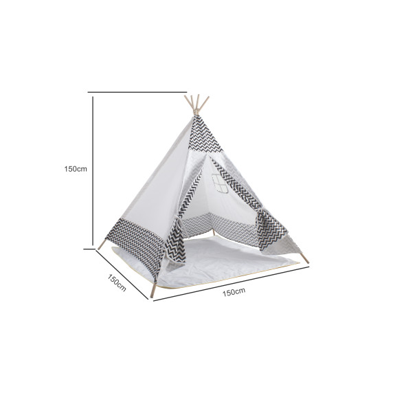 Cort indian pentru copii cu perină - Teepee ZigZag - alb/gri