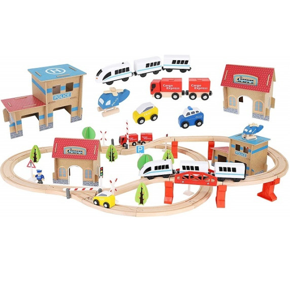Drevená vláčkodráha 80 dielov na batérie Aga4Kids MR6045