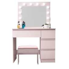 Toaletný stolík s LED osvetlením, taburetkou a elektrickou zásuvkou AGA MRDT09-Pink-S - ružový - 