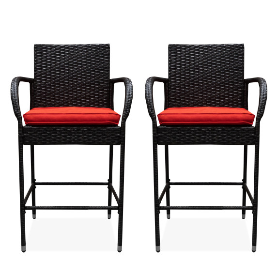 Rattan bárszék karfával 2 darab AGA MR4421Red - Piros