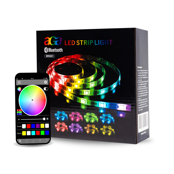 2xLED szalag 5m + vezérlő + forrás Aga Bluetooth RGB 2x  MR8001