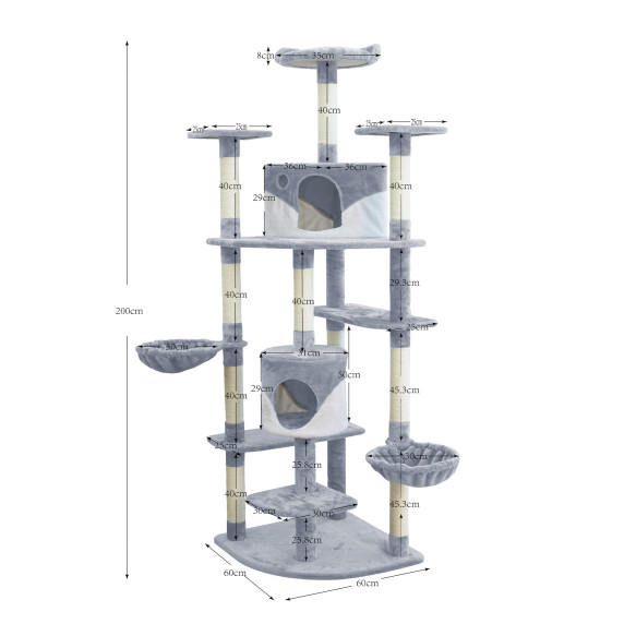 Macska kaparófa 200 cm AGA DS321  - Szürke-fehér