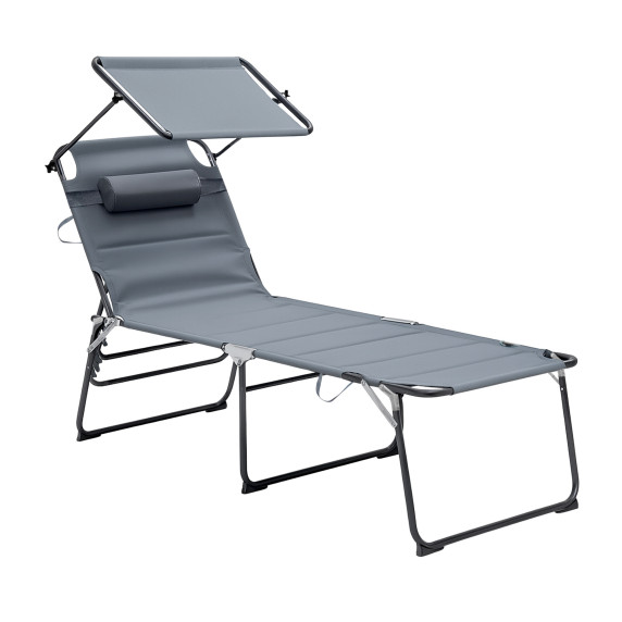 Șezlong pliabil de grădină cu copertină - AGA MR4260-Gray- XXL gri