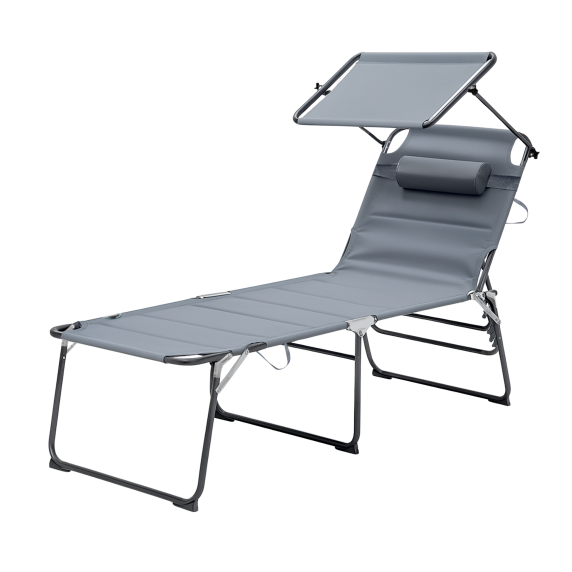 Șezlong pliabil de grădină cu copertină - AGA MR4260-Gray- XXL gri