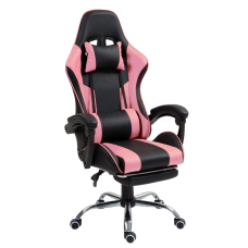 Scaun gamer cu suport pentru picioare AGA DS5011 - negru/roz - 
