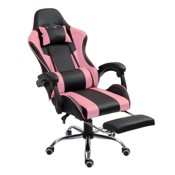 Scaun gamer cu suport pentru picioare AGA DS5011 - negru/roz