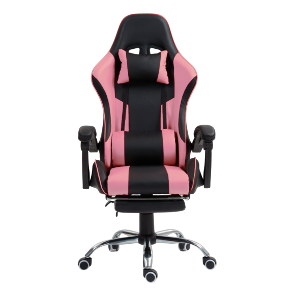 Scaun gamer cu suport pentru picioare AGA DS5011 - negru/roz
