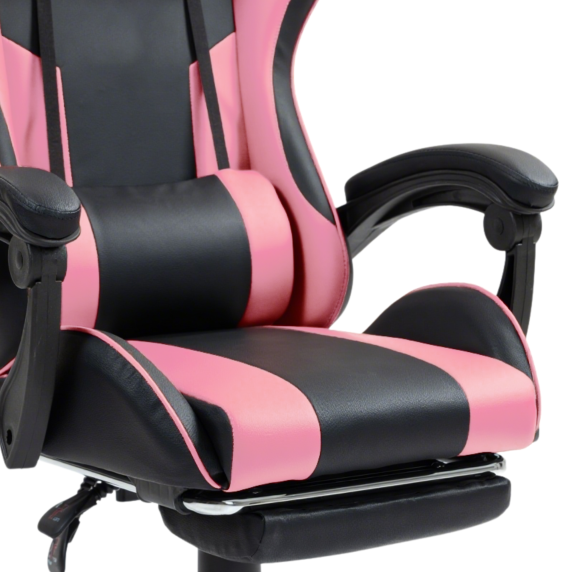 Scaun gamer cu suport pentru picioare AGA DS5011 - negru/roz