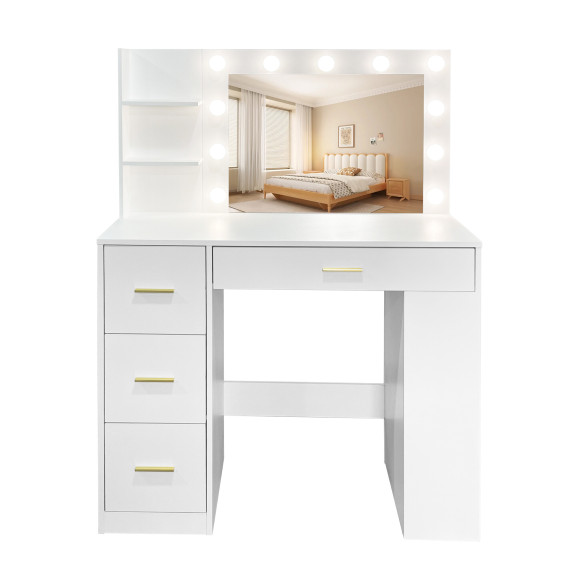 Toaletný stolík so zrkadlom a osvetlením AGA MRDT19 - matný biely