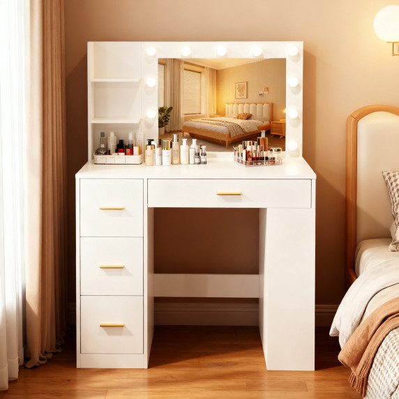 Toaletný stolík so zrkadlom a osvetlením AGA MRDT19 - matný biely