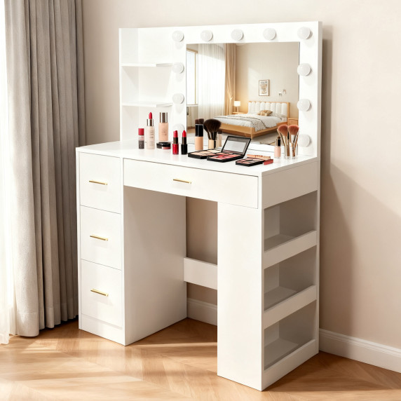 Toaletný stolík so zrkadlom a osvetlením AGA MRDT19 - matný biely